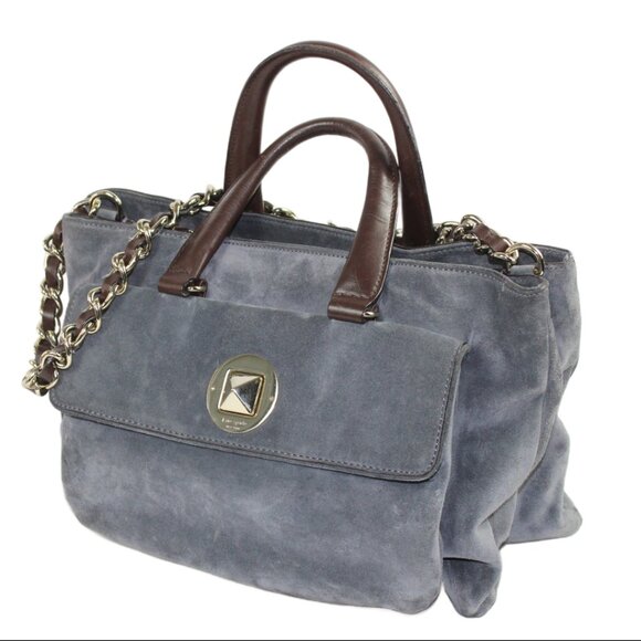 Kate Spade Wanderlust French Gray Suede Leather Chocolate Accent Shoulder Bag - Picture 2 of 12